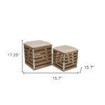 Set of 2 Brown Linen Storage Benches with Wood Slats 16 Set of 2 Brown Linen Storage Benches with Wood Slats