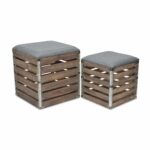 Set of 2 Gray Linen Storage Benches with Wood Slats 16 Set of 2 Gray Linen Storage Benches with Wood Slats