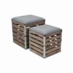 Set of 2 Gray Linen Storage Benches with Wood Slats 14 Set of 2 Gray Linen Storage Benches with Wood Slats