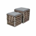 Set of 2 Gray Linen Storage Benches with Wood Slats 12 Set of 2 Gray Linen Storage Benches with Wood Slats