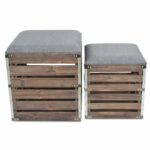 Set of 2 Gray Linen Storage Benches with Wood Slats 15 Set of 2 Gray Linen Storage Benches with Wood Slats