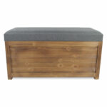 Set of 2 Gray Linen and Wood Storage Benches