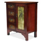 Tropical Palm Tree Accent Cabinet with Vintage Distressed Wood Finish