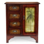 Tropical Palm Tree Accent Cabinet with Vintage Distressed Wood Finish