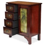 Tropical Palm Tree Accent Cabinet with Vintage Distressed Wood Finish