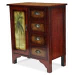 Tropical Palm Tree Accent Cabinet with Vintage Distressed Wood Finish