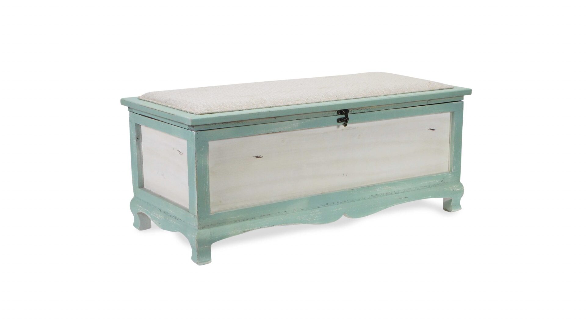 Green Wooden Storage Bench with Cushion and Hinged Lift Lid 1 Green Wooden Storage Bench with Cushion and Hinged Lift Lid