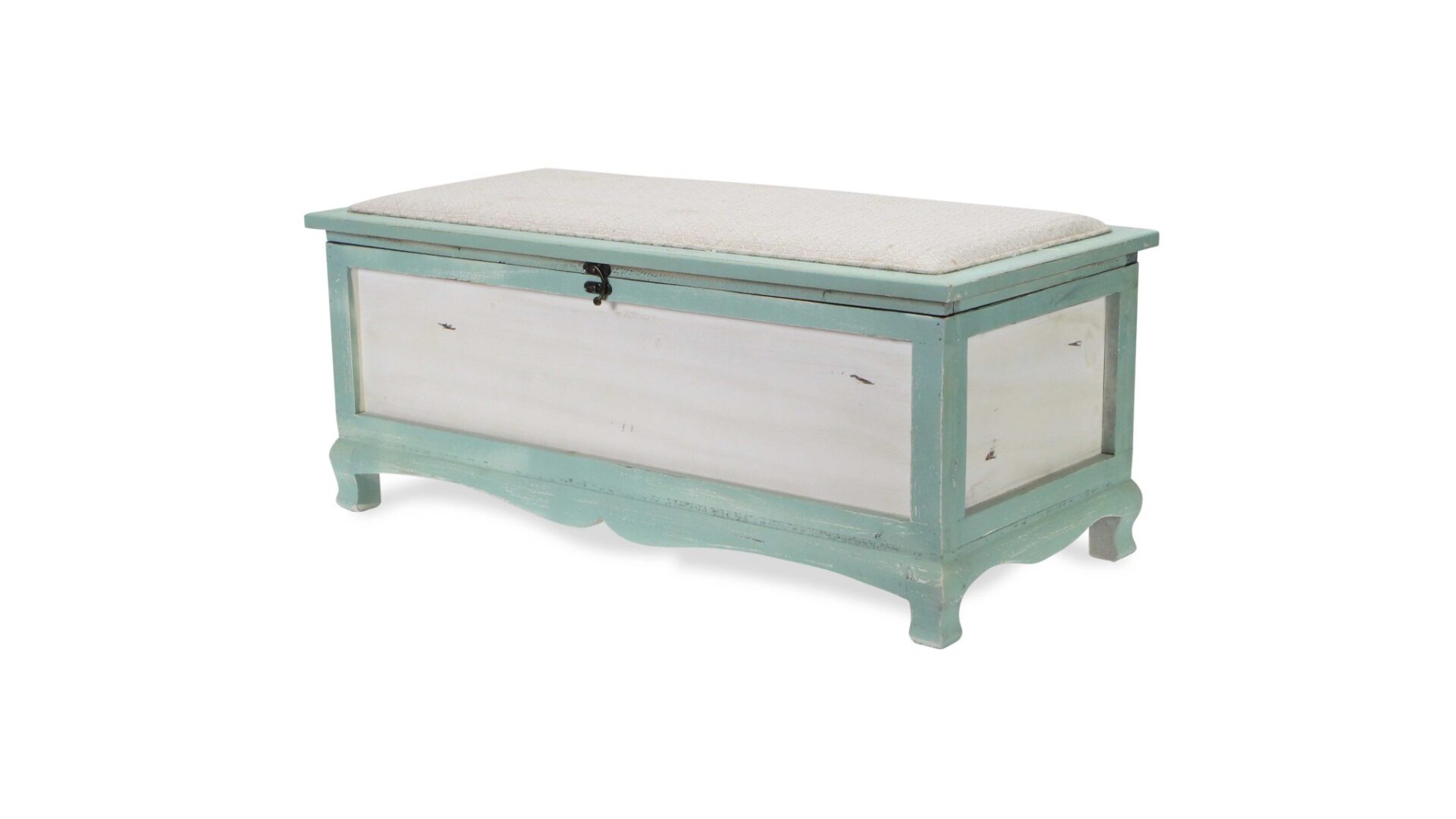 Green Wooden Storage Bench with Cushion and Hinged Lift Lid 4 Green Wooden Storage Bench with Cushion and Hinged Lift Lid - Image 4