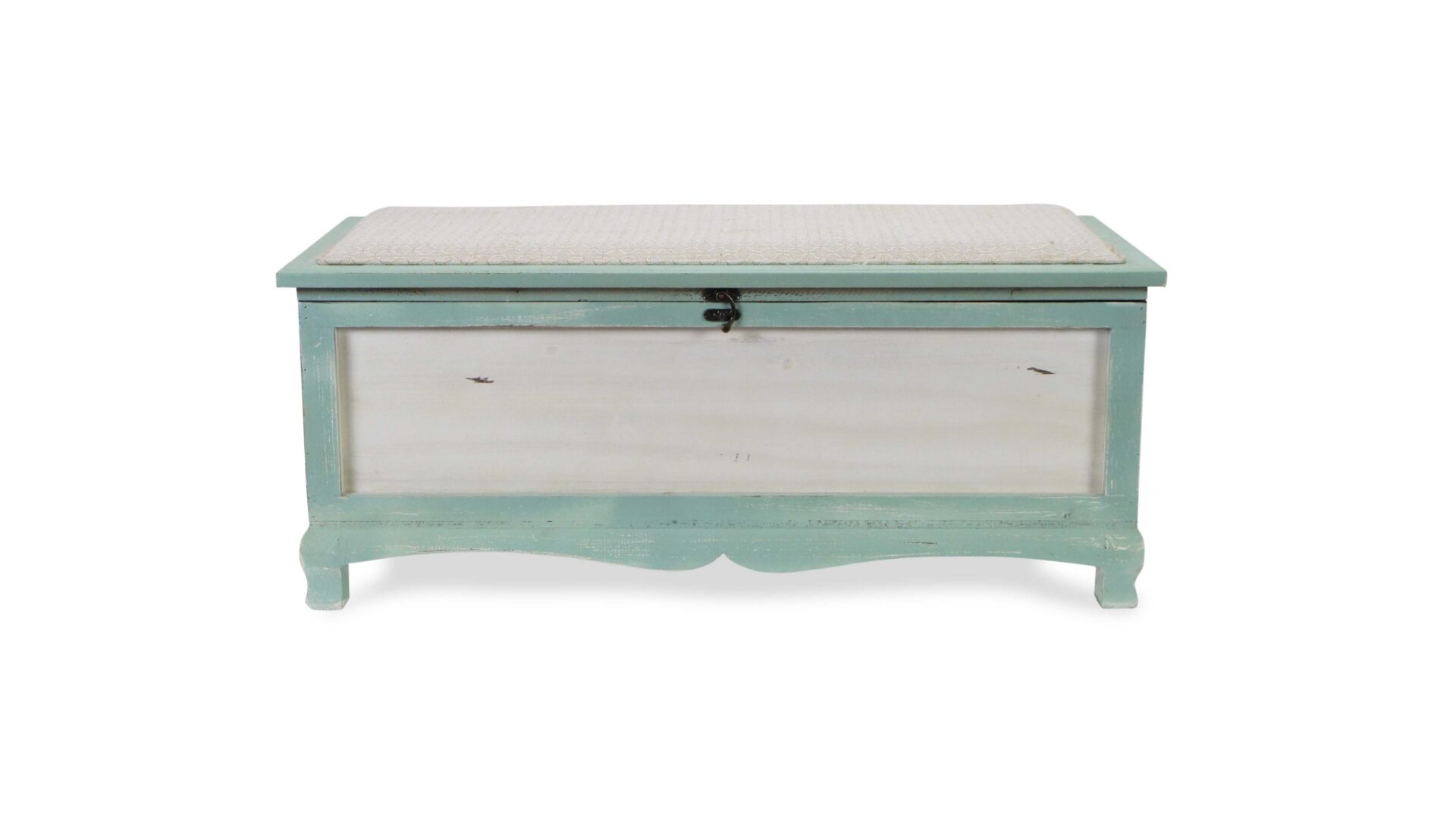 Green Wooden Storage Bench with Cushion and Hinged Lift Lid 5 Green Wooden Storage Bench with Cushion and Hinged Lift Lid - Image 5