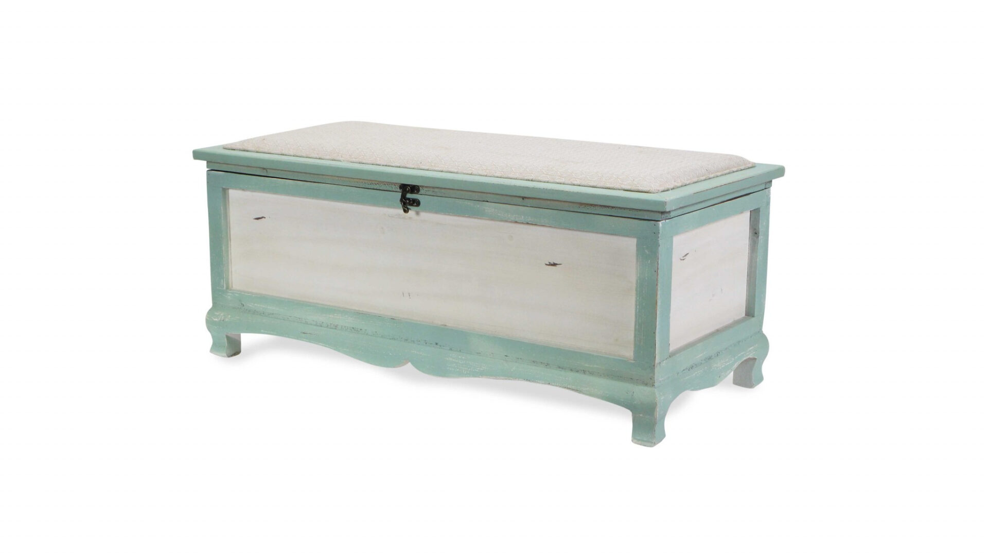 Green Wooden Storage Bench with Cushion and Hinged Lift Lid 9 Green Wooden Storage Bench with Cushion and Hinged Lift Lid - Image 9