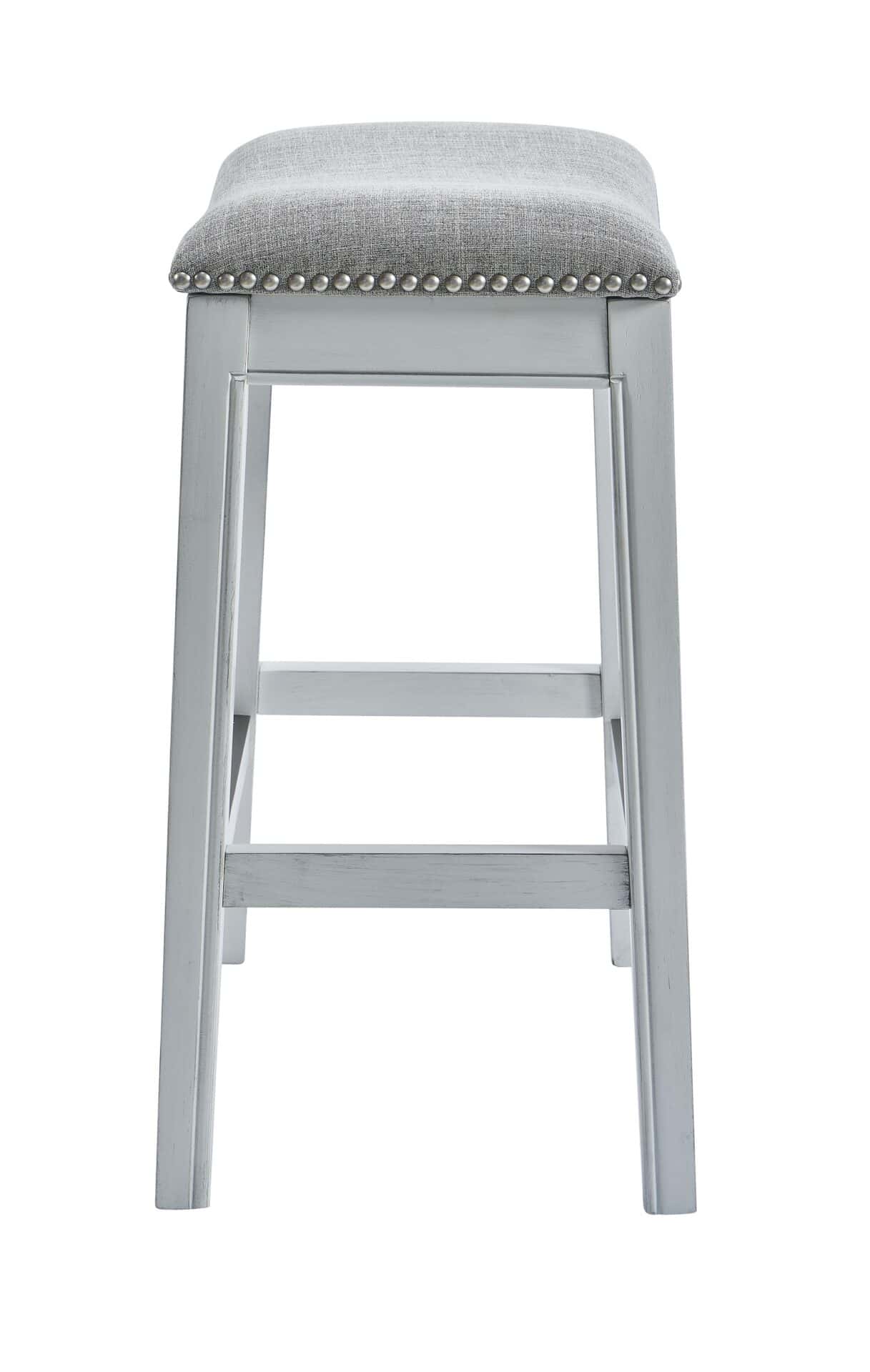 31-Inch Light Gray Upholstered Backless Bar Stool With Nailhead Trim 3 31-Inch Light Gray Upholstered Backless Bar Stool With Nailhead Trim - Image 3