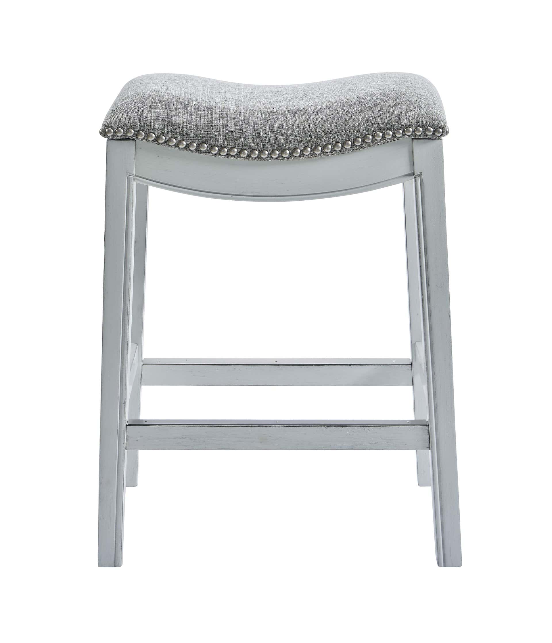 31-Inch Light Gray Upholstered Backless Bar Stool With Nailhead Trim 4 31-Inch Light Gray Upholstered Backless Bar Stool With Nailhead Trim - Image 4
