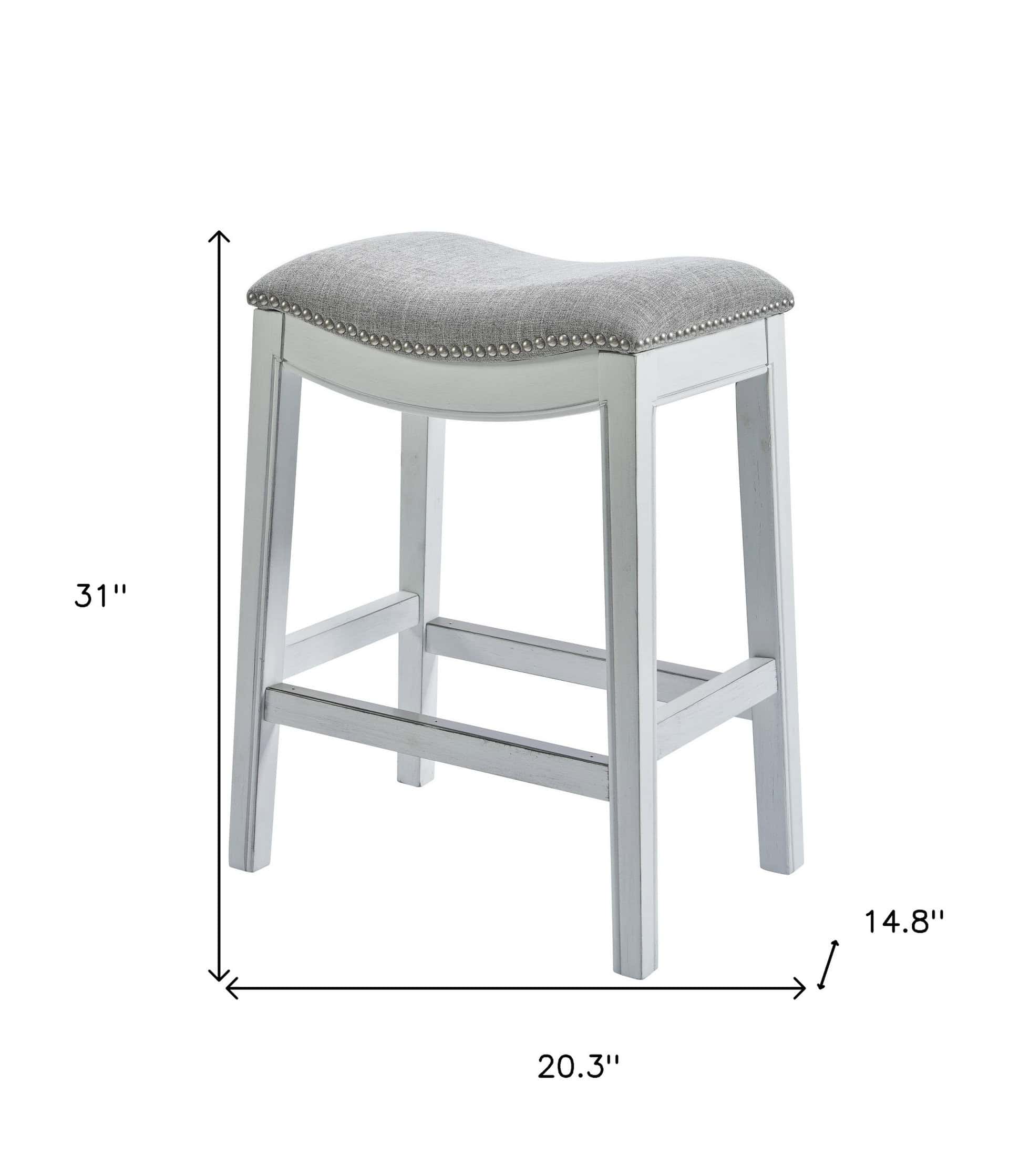 31-Inch Light Gray Upholstered Backless Bar Stool With Nailhead Trim 16 31-Inch Light Gray Upholstered Backless Bar Stool With Nailhead Trim