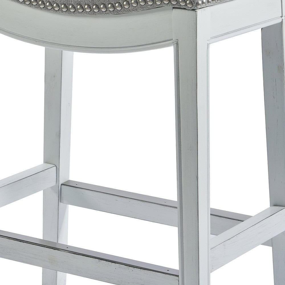 31-Inch Light Gray Upholstered Backless Bar Stool With Nailhead Trim 5 31-Inch Light Gray Upholstered Backless Bar Stool With Nailhead Trim - Image 5