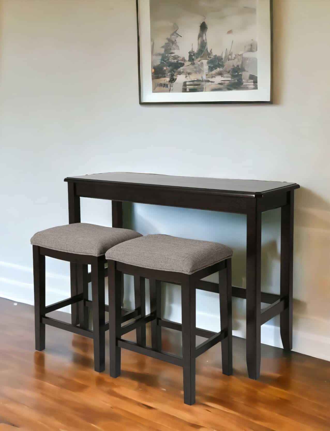 27 Inch Light Gray Dark Brown Wood Bar Stools with Table (Set of 2) 1 27 Inch Light Gray Dark Brown Wood Bar Stools with Table (Set of 2)