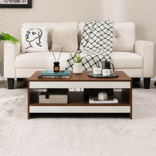 Modern 2-Tier Wooden Coffee Table with Storage and Display 2 Modern 2-Tier Wooden Coffee Table with Storage and Display - Image 2