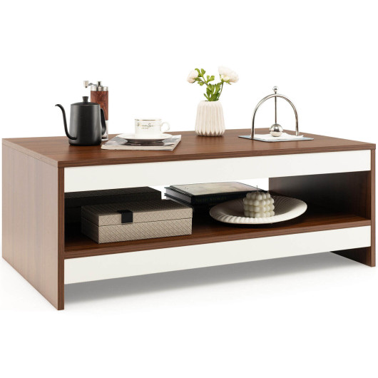Modern 2-Tier Wooden Coffee Table with Storage and Display 7 Modern 2-Tier Wooden Coffee Table with Storage and Display - Image 7