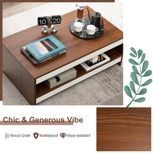 Modern 2-Tier Wooden Coffee Table with Storage and Display 5 Modern 2-Tier Wooden Coffee Table with Storage and Display - Image 5