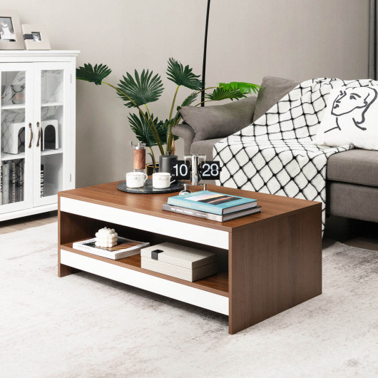 Modern 2-Tier Wooden Coffee Table with Storage and Display 6 Modern 2-Tier Wooden Coffee Table with Storage and Display - Image 6