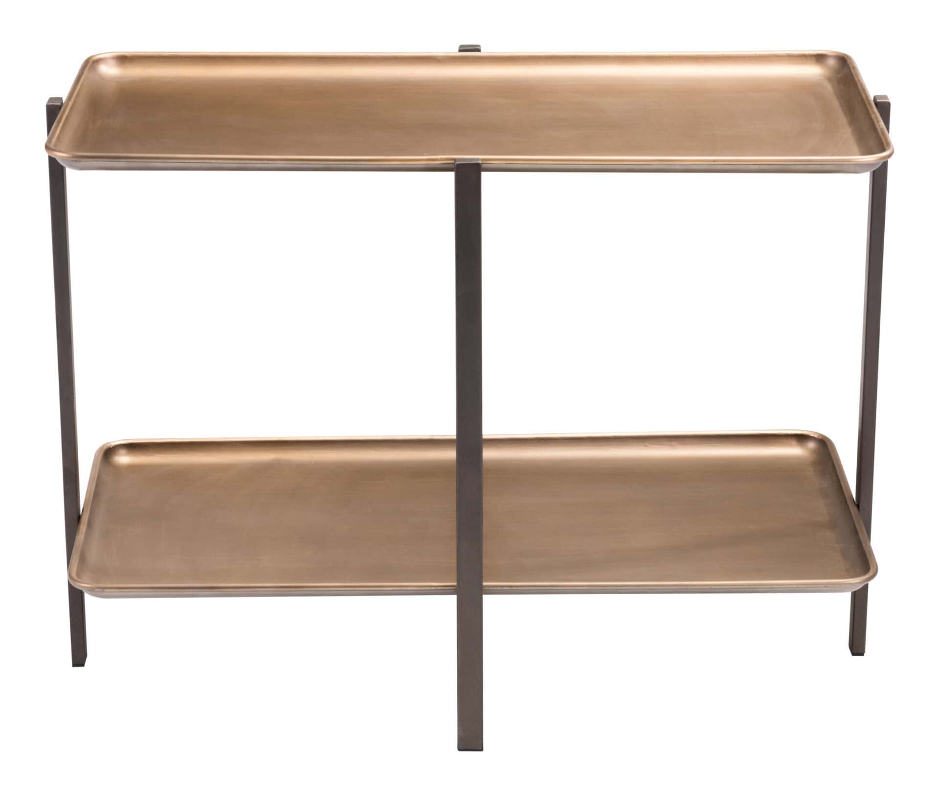 Urban Industrial Brass Coffee Table with Dual-Tier Shelf Design 4 Urban Industrial Brass Coffee Table with Dual-Tier Shelf Design - Image 4