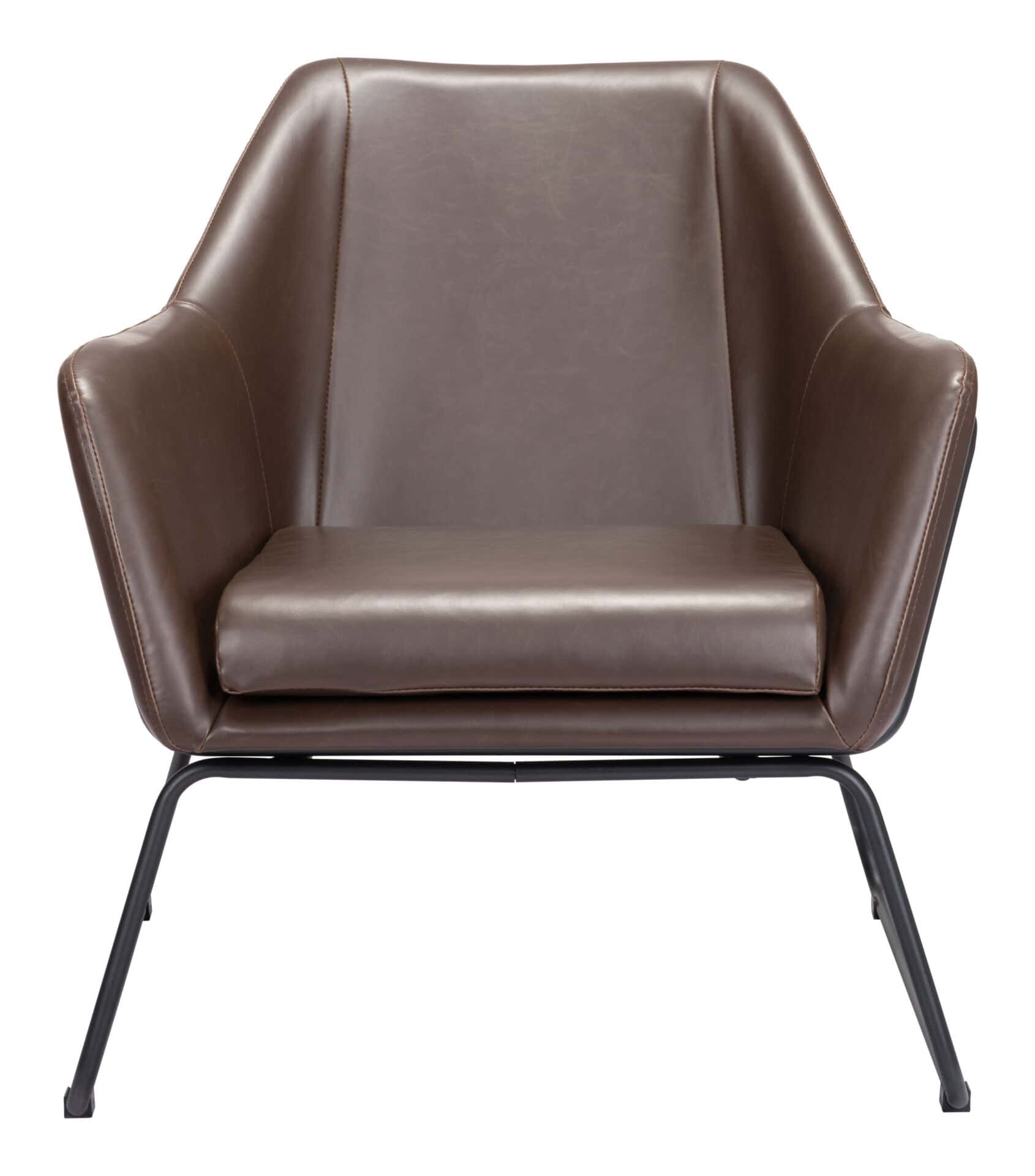 Modern Brown Faux Leather Accent Chair with Steel Base 4 Modern Brown Faux Leather Accent Chair with Steel Base - Image 4