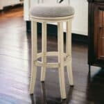 30-Inch Gray and Ivory Swivel Backless Bar Height Stool