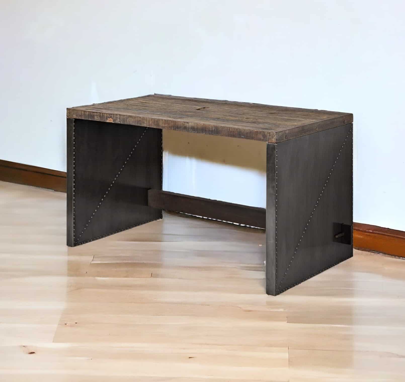 Dark Brown and Gray Industrial Writing Desk With Metal Base 1 Dark Brown and Gray Industrial Writing Desk With Metal Base