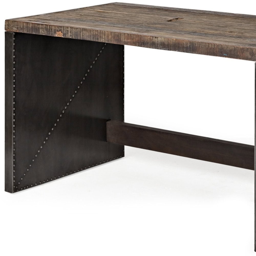 Dark Brown and Gray Industrial Writing Desk With Metal Base 9 Dark Brown and Gray Industrial Writing Desk With Metal Base - Image 9