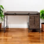 Medium Brown Industrial Writing Desk With Drawers and Shelves 10 Medium Brown Industrial Writing Desk With Drawers and Shelves