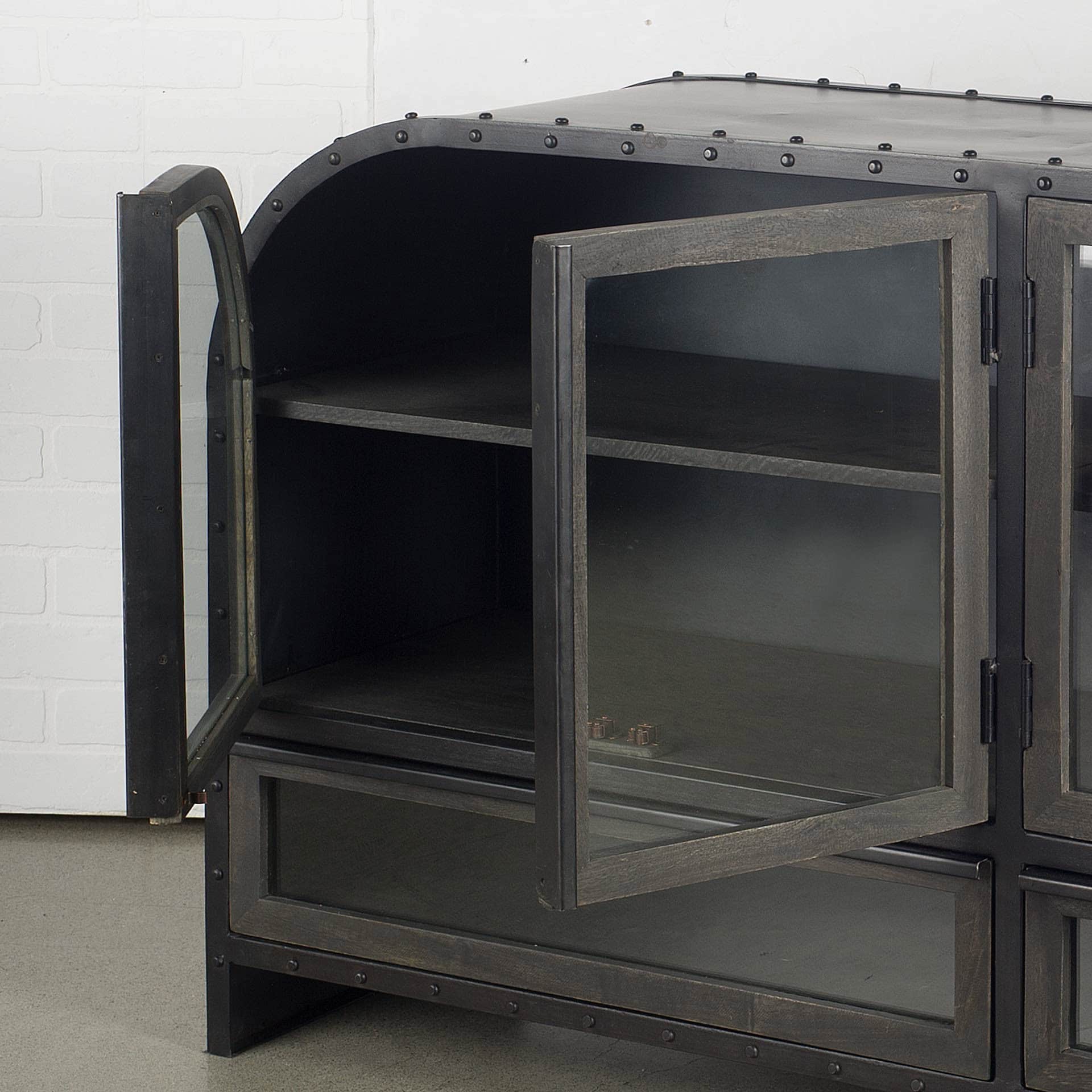 Industrial Dark Brown Sideboard with Glass Doors and Drawers 6 Industrial Dark Brown Sideboard with Glass Doors and Drawers - Image 6