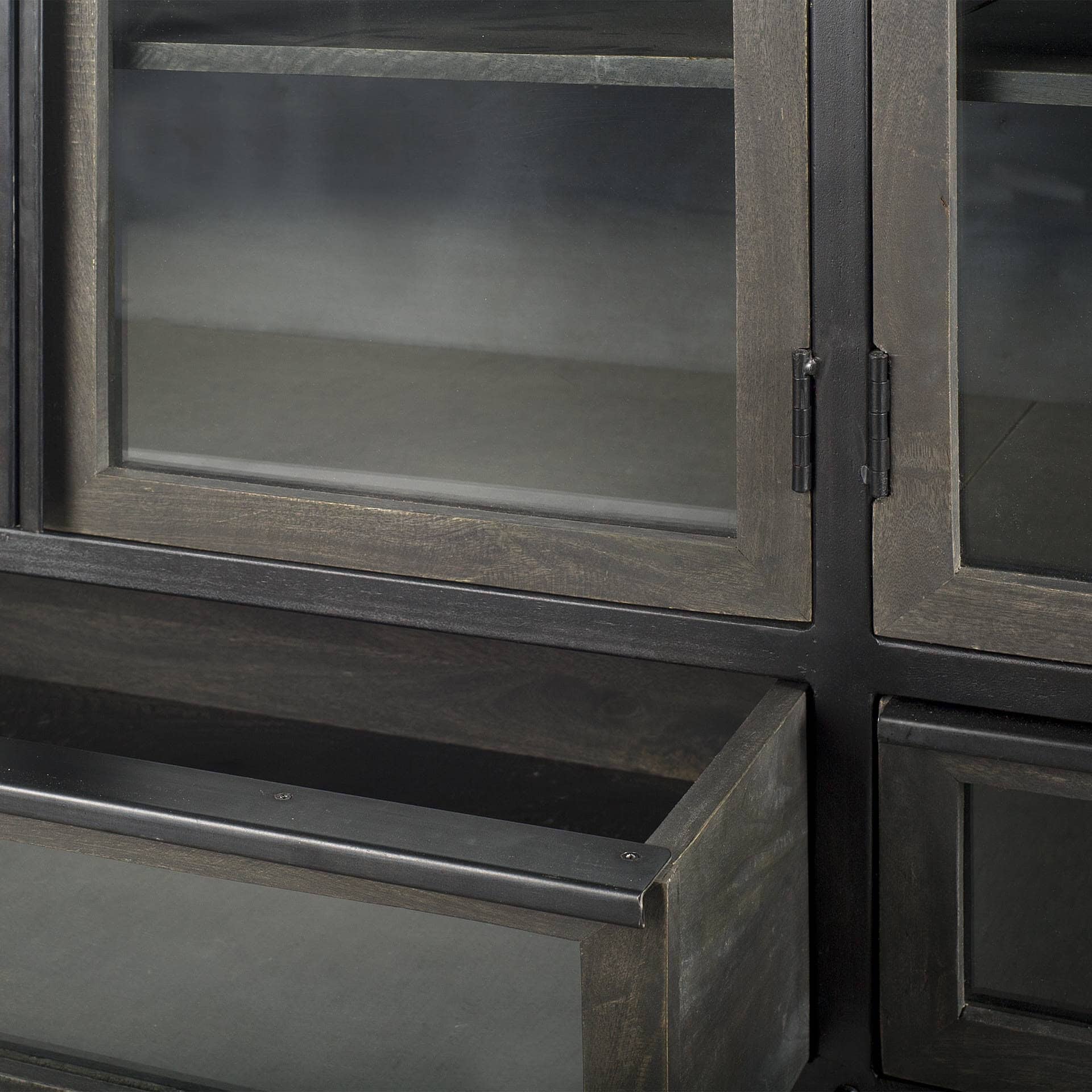 Industrial Dark Brown Sideboard with Glass Doors and Drawers 3 Industrial Dark Brown Sideboard with Glass Doors and Drawers - Image 3