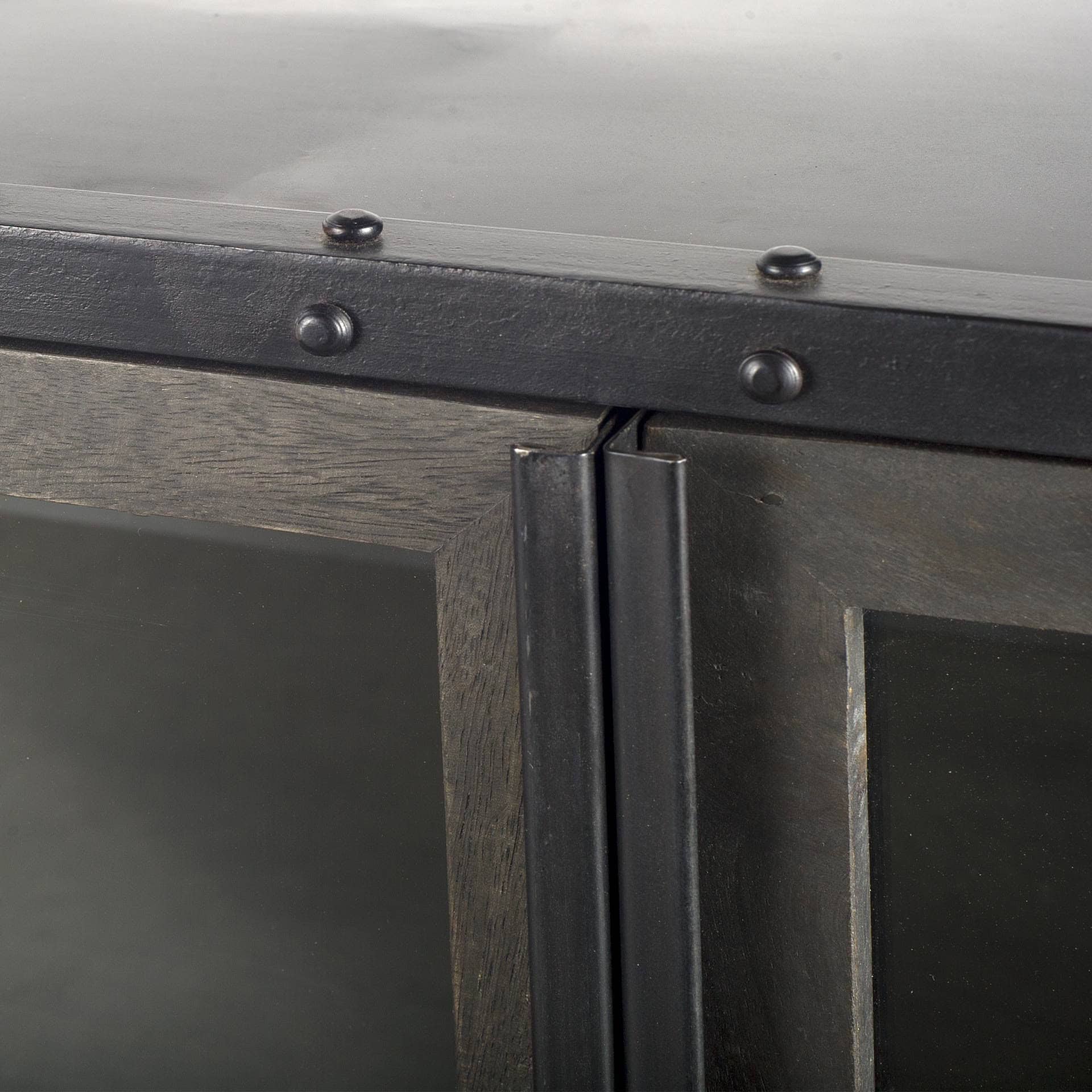 Industrial Dark Brown Sideboard with Glass Doors and Drawers 7 Industrial Dark Brown Sideboard with Glass Doors and Drawers - Image 7