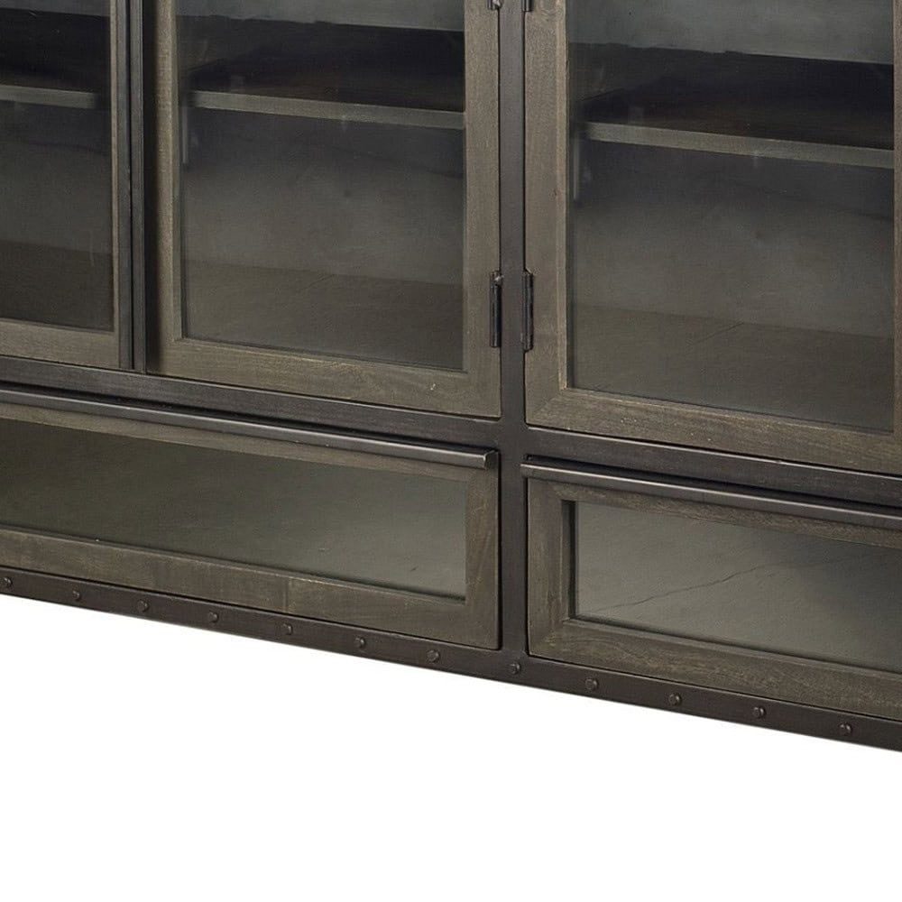 Industrial Dark Brown Sideboard with Glass Doors and Drawers 4 Industrial Dark Brown Sideboard with Glass Doors and Drawers - Image 4
