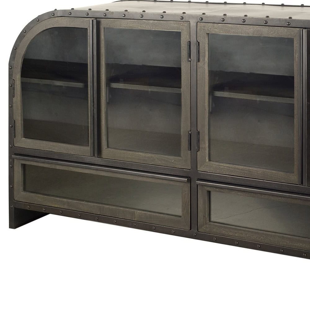 Industrial Dark Brown Sideboard with Glass Doors and Drawers 5 Industrial Dark Brown Sideboard with Glass Doors and Drawers - Image 5