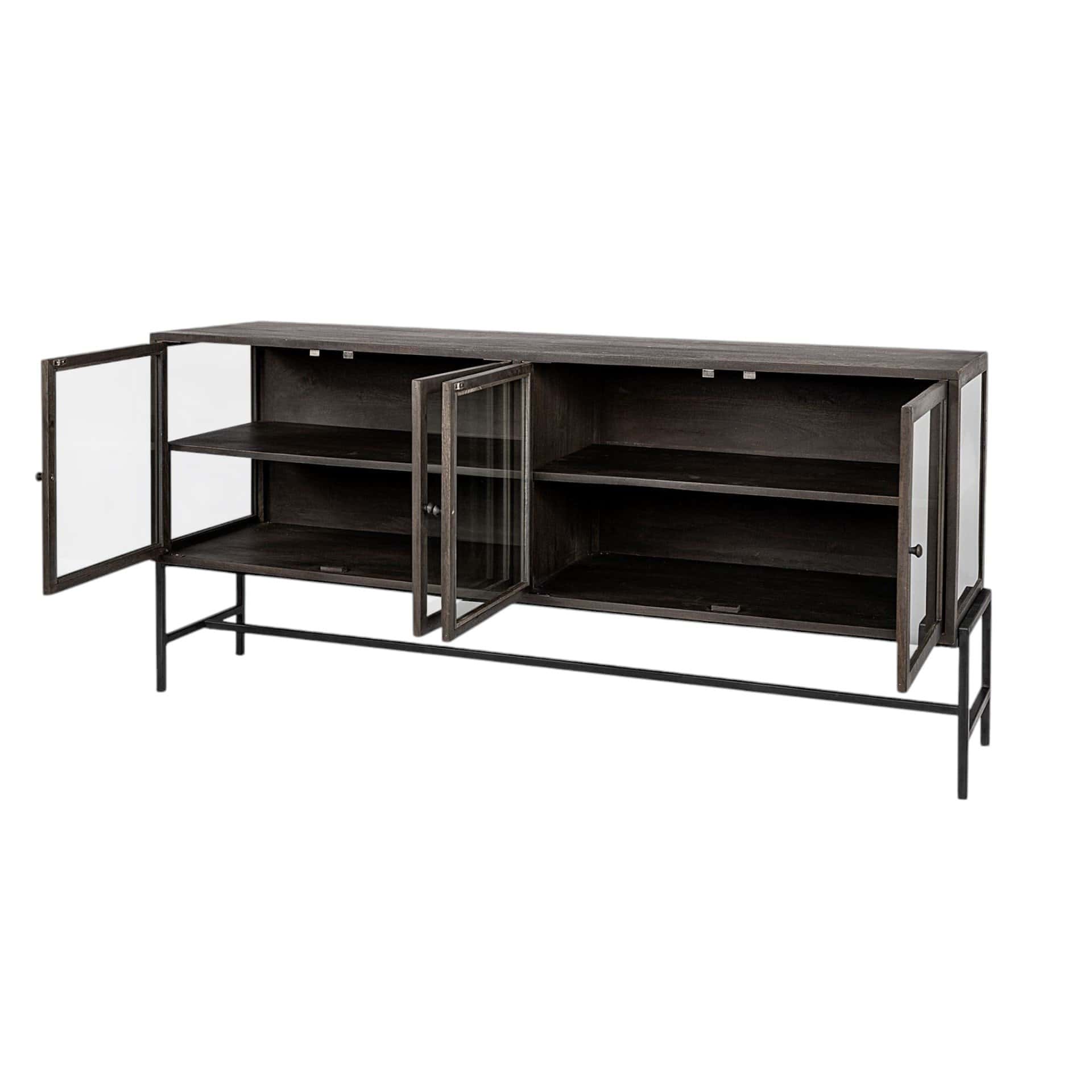 Black Solid Wood Sideboard with Glass Doors and Shelves 6 Black Solid Wood Sideboard with Glass Doors and Shelves - Image 6
