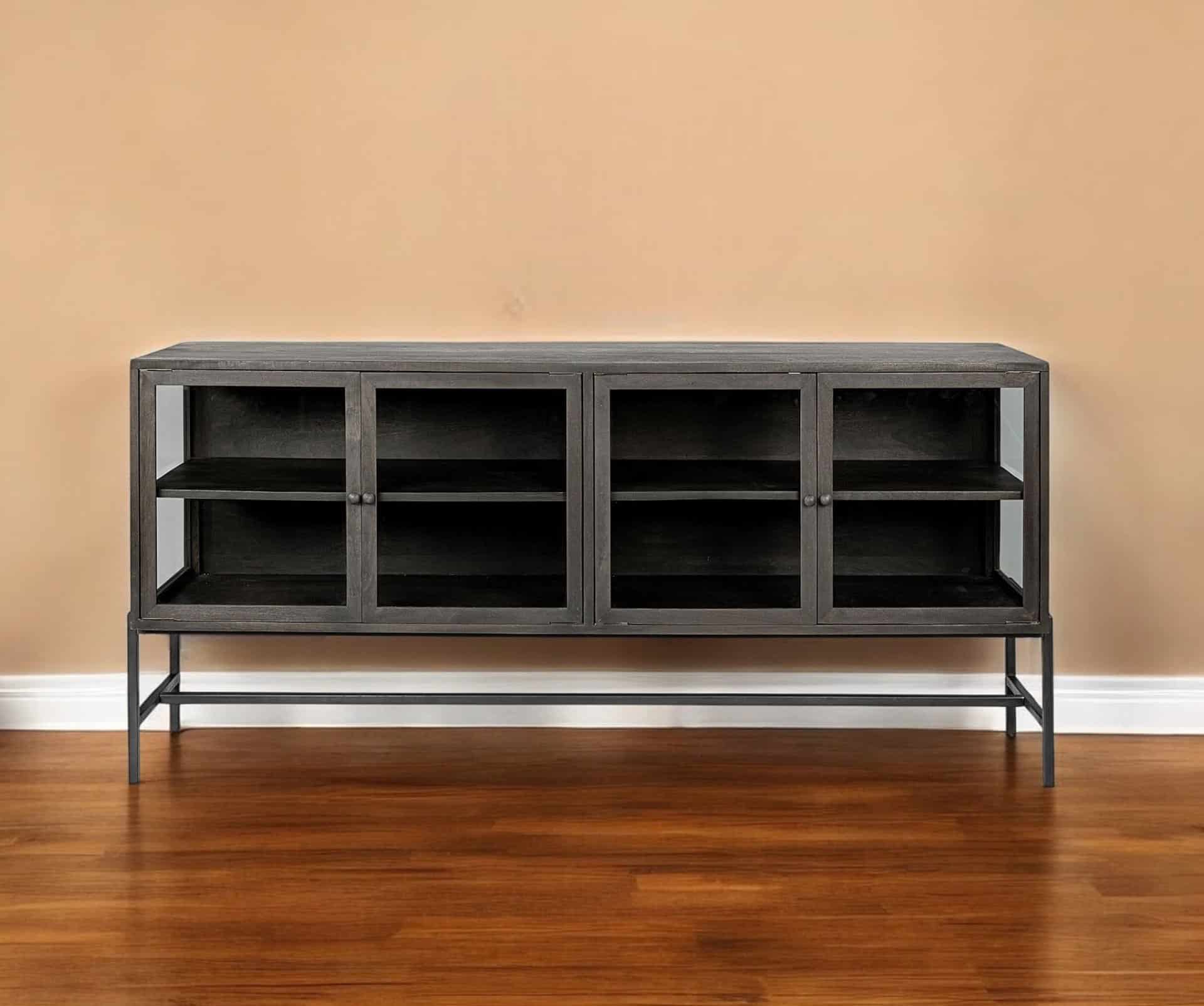 Black Solid Wood Sideboard with Glass Doors and Shelves 1 Black Solid Wood Sideboard with Glass Doors and Shelves