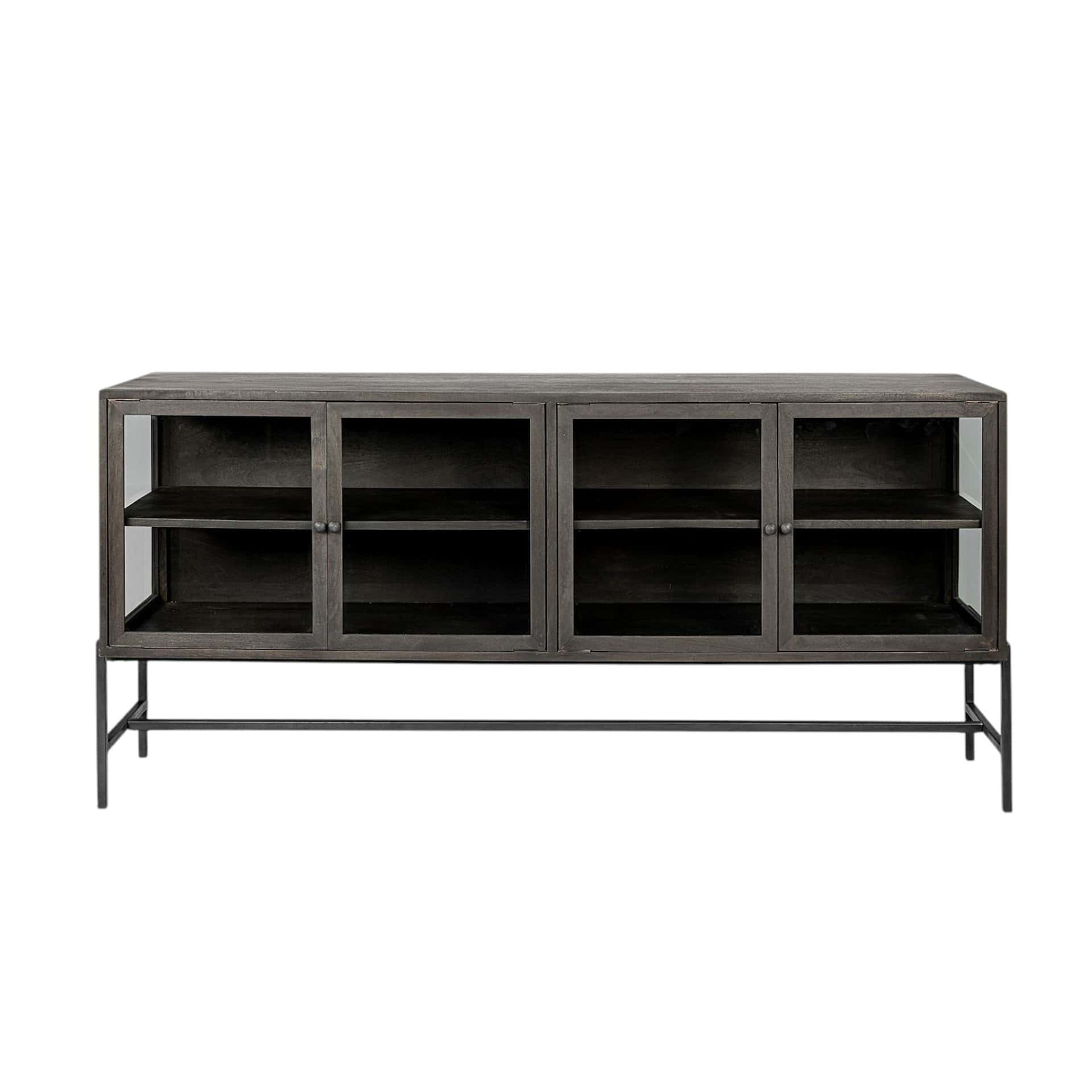 Black Solid Wood Sideboard with Glass Doors and Shelves 2 Black Solid Wood Sideboard with Glass Doors and Shelves - Image 2