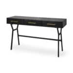 Black Writing Desk With Three Drawers and Gold Accents