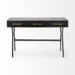 Black Writing Desk With Three Drawers and Gold Accents
