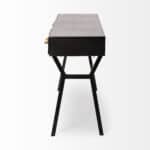 Black Writing Desk With Three Drawers and Gold Accents
