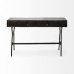 Black Writing Desk With Three Drawers and Gold Accents