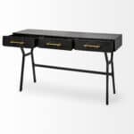 Black Writing Desk With Three Drawers and Gold Accents