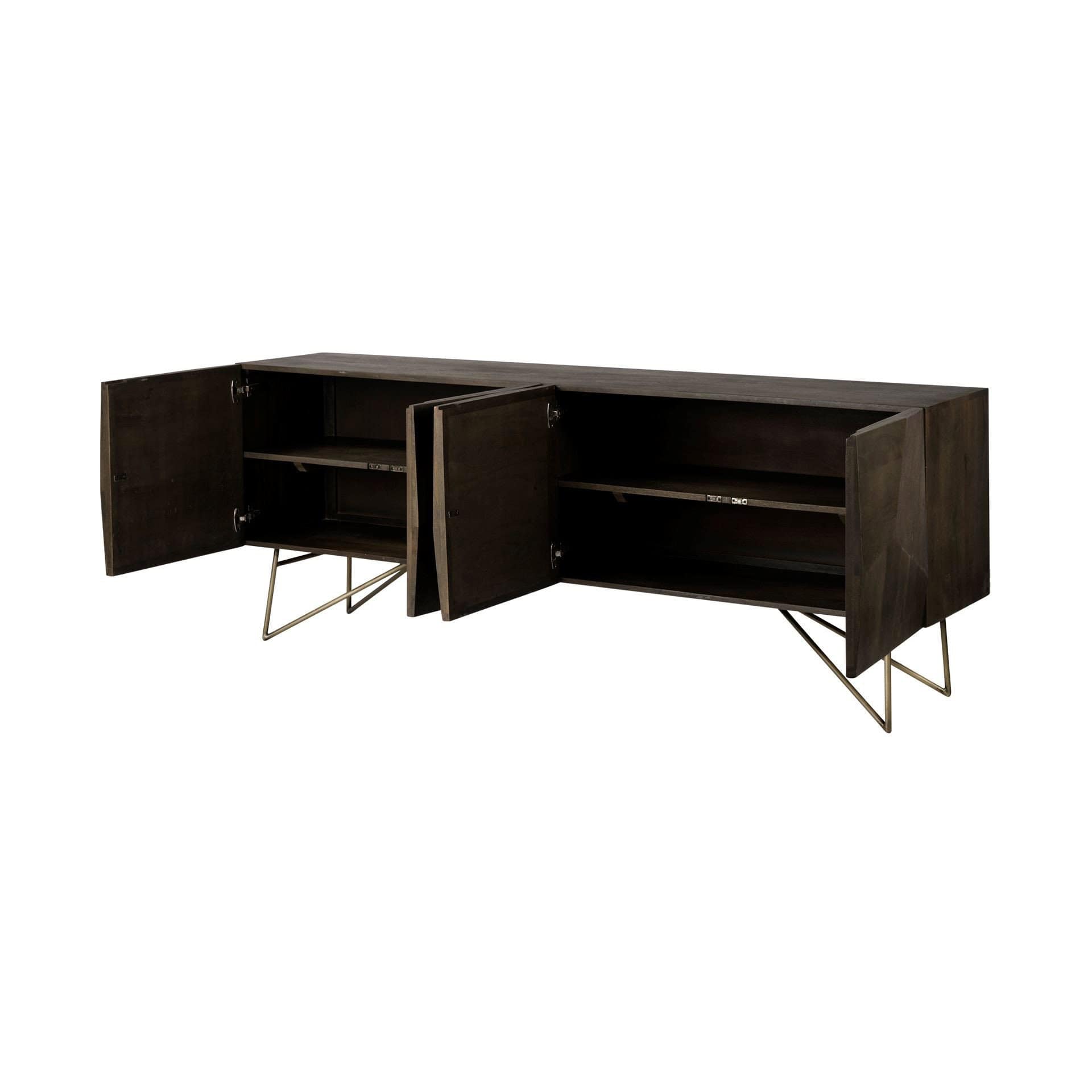 Dark Brown Solid Wood Sideboard with Shelves and Four Doors 6 Dark Brown Solid Wood Sideboard with Shelves and Four Doors - Image 6