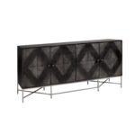 Black Solid Wood Contemporary Sideboard with Shelves and Doors