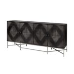 Black Solid Wood Contemporary Sideboard with Shelves and Doors