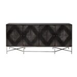 Black Solid Wood Contemporary Sideboard with Shelves and Doors