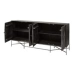 Black Solid Wood Contemporary Sideboard with Shelves and Doors