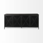 Cottage Style Black Iron Sideboard with Glass Doors and Shelves