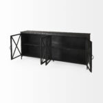 Cottage Style Black Iron Sideboard with Glass Doors and Shelves