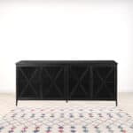 Cottage Style Black Iron Sideboard with Glass Doors and Shelves